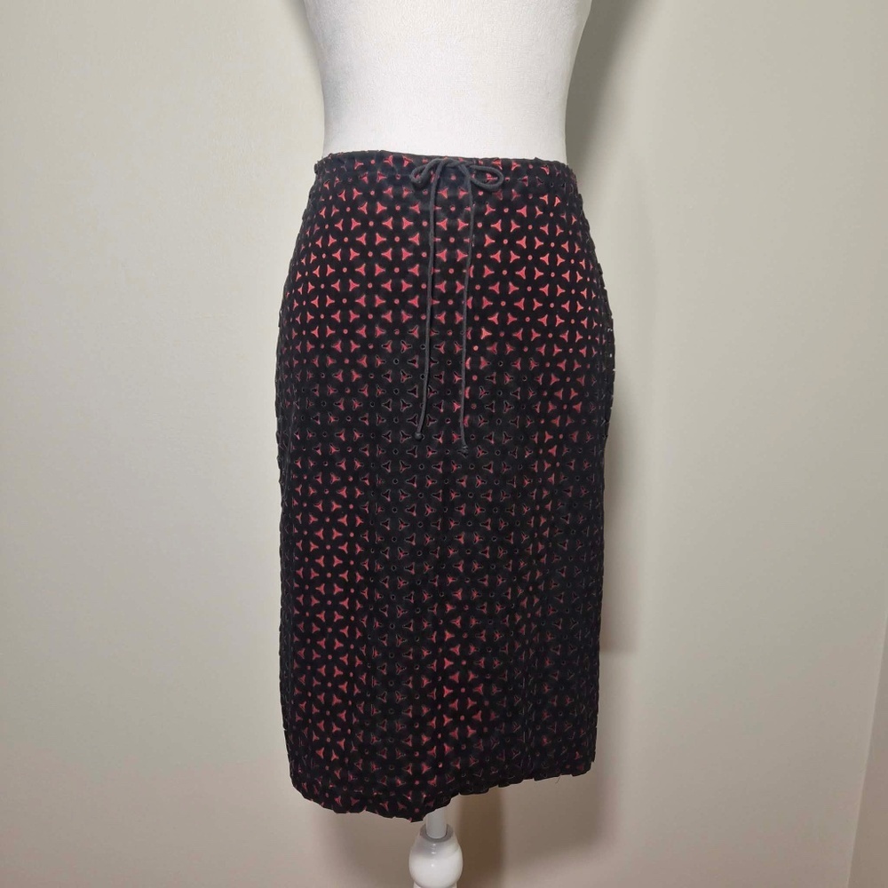 Betsey Johnson RARE Vintage 90s Scarlet Lined Perforated Paradigm Velvet Skirt S